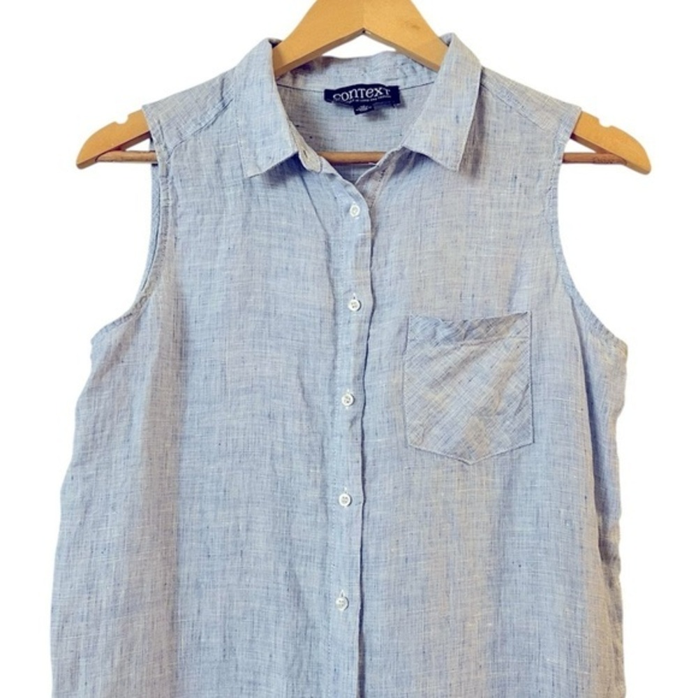 CONTEXT Blue Linen Summer Vacation high-low Dress S